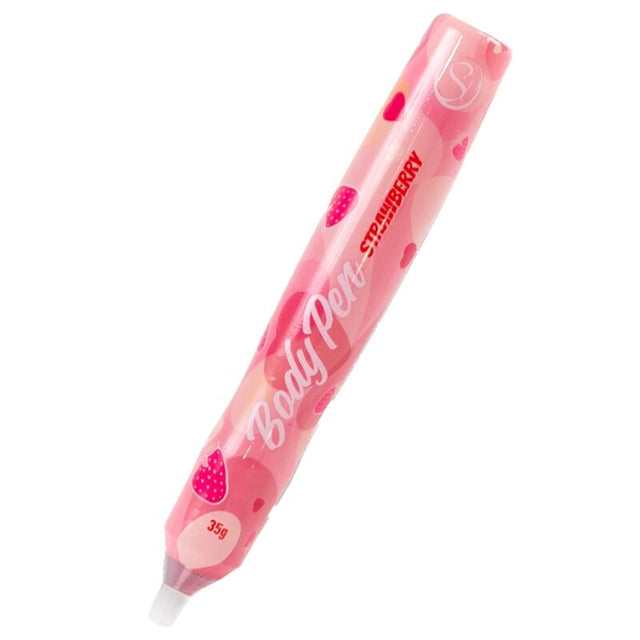 Stylo rose Secret Play Body Pen à la fraise avec son embout applicateur