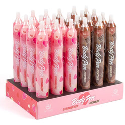 Présentoir de stylos Body Pen fraise et chocolat, illustration de la gamme