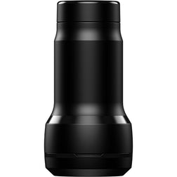 Vue de face du masturbateur noir au design cylindrique
