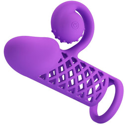Gaine pénis Romance Gaine pénienne vibrante 10 modes mesh ouvert violet — Harden en Silicone violet vu de face