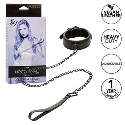 Collier laisse cuir végan all-black avec chaîne longue — Nocturnal