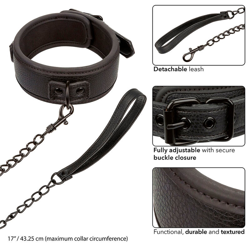 CALEXOTICS NOCTURNAL COLLIER ET LAISSE EN CUIR REGLABLE NOIR