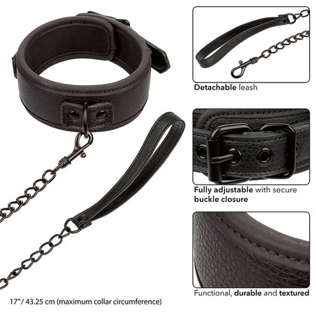 CALEXOTICS NOCTURNAL COLLIER ET LAISSE EN CUIR REGLABLE NOIR