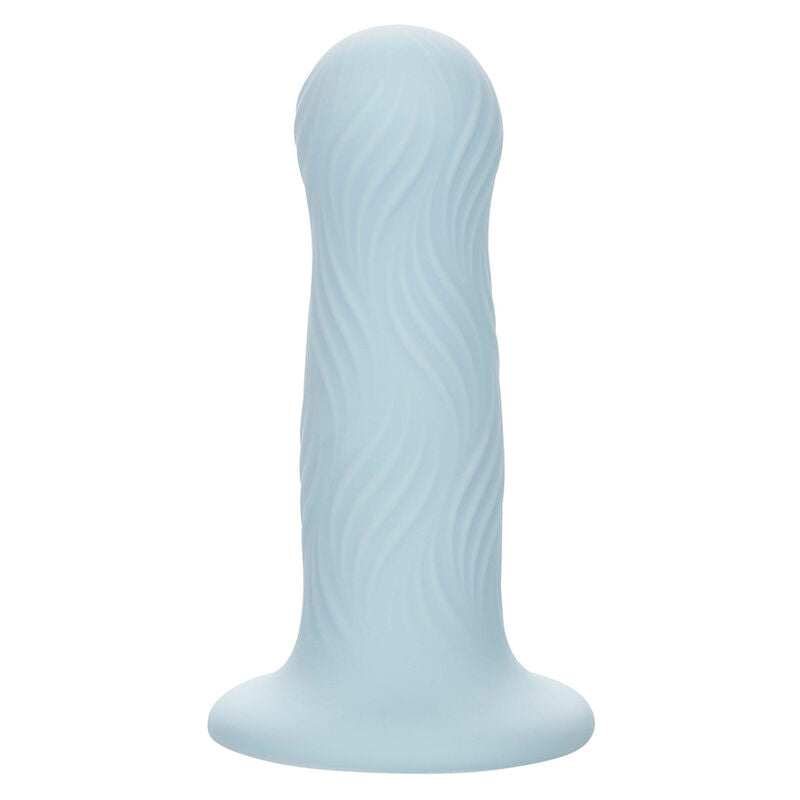 Plug ondulé silicone liquide bleu avec ventouse — vue de profil