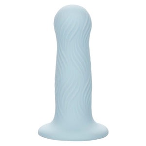 Plug ondulé silicone liquide bleu avec ventouse — vue de profil