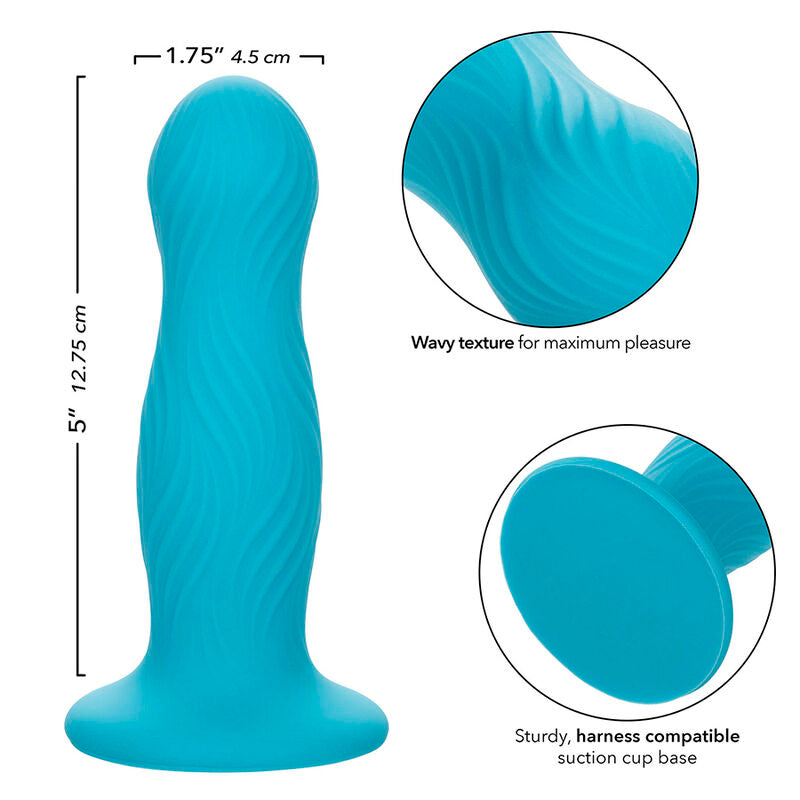 Plug profilé silicone liquide bleu avec ventouse — texture visible