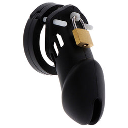 Harnais Cage de chasteté silicone format long 9 cm — Extreme Penis Gear en Silicone noir vu de face