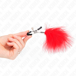 Pinces à tétons avec plume rouge 7 cm — KINK — vue 4