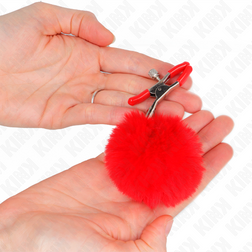 Pinces à tétons avec boule en fausse fourrure rouge 6 cm — KINK — vue 3