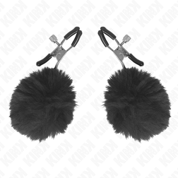 Pinces à tétons à pompons fausse fourrure noire