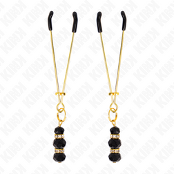 Pinces à tétons dorées, 3 perles en verre noir 7 cm — KINK — vue 2