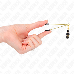 Pinces à tétons dorées, 3 perles en verre noir 7 cm — KINK — vue 4
