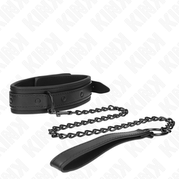 Collier néoprène noir mat et laisse chaîne noire — Kink — vue de profil