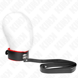 Collier BDSM doublé fourrure rouge laisse sangle 116 cm