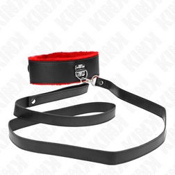 Collier BDSM doublé fourrure rouge laisse sangle 116 cm — vue 4