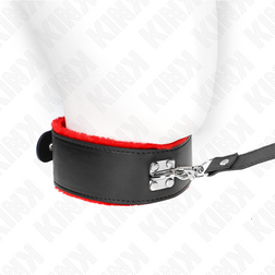 Collier BDSM doublé fourrure rouge laisse sangle 116 cm — vue 3