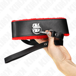 Collier BDSM doublé fourrure rouge laisse sangle 116 cm — vue 2