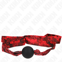 Bâillon boule silicone rouge et noire 4,5 cm sangle brocart — Kink — vue 4