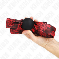 Bâillon boule silicone rouge et noire 4,5 cm sangle brocart — Kink