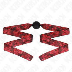 Bâillon boule silicone rouge et noire 4,5 cm sangle brocart — Kink — vue 3
