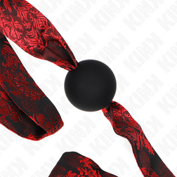 Bâillon boule silicone rouge et noire 4,5 cm sangle brocart — Kink — vue 2