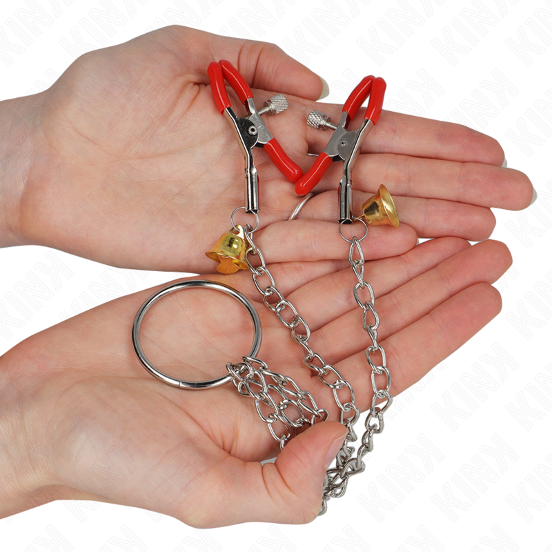 KINK PINCES A TAMELON ET CLITO BELL TRIPLE ROUGE AVEC CHAINE 30 CM