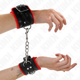 KINK APPUI POIGNETS DOUBLES DE FOURRURE AVEC TROUS CARRES CEINTURE ROUGE ET NOIRE REGLABLE 17 29 CM X 6 CM