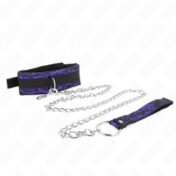 Collier velours dentelle violet avec laisse chaîne argentée — gros plan