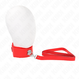Collier large simili-cuir rouge clouté et laisse longue 116 cm