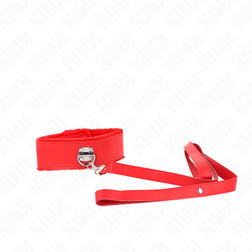 Collier large simili-cuir rouge clouté et laisse longue 116 cm — vue 4