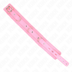 Collier rose ouvert à plat, montrant les trois anneaux et la boucle de réglage
