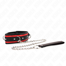 Collier rembourré bordure rouge 3 anneaux et laisse chaîne — Kink — vue détaillée