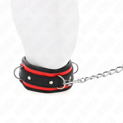 Collier rembourré bordure rouge 3 anneaux et laisse chaîne — Kink — gros plan