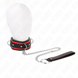 Collier rembourré bordure rouge 3 anneaux et laisse chaîne — Kink — vue de face