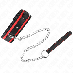 Collier rembourré bordure rouge 3 anneaux et laisse chaîne — Kink — vue de profil