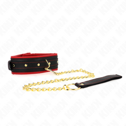 Collier BDSM tissu noir bordé rouge avec laisse chaîne dorée — vue 5