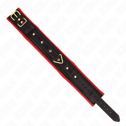 Collier BDSM tissu noir bordé rouge avec laisse chaîne dorée — vue 6