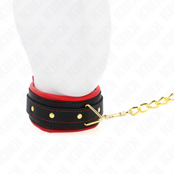Collier BDSM tissu noir bordé rouge avec laisse chaîne dorée — vue 4