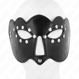 Vue sous un autre angle de l'accessoire Masque BDSM cuirette rivetée