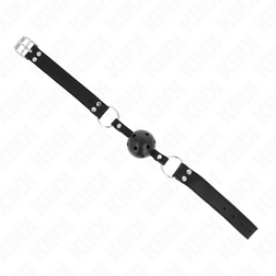 Bâillon boule silicone noire 4 cm sangle noire cloutée — Kink — vue 3