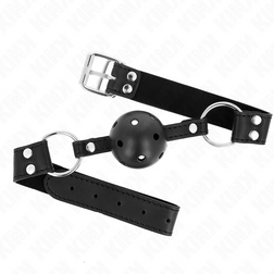 Bâillon boule silicone noire 4 cm sangle noire cloutée — Kink — vue 2