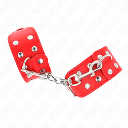Vue de profil de l'accessoire Menottes bondage rouges à double rangée de clous