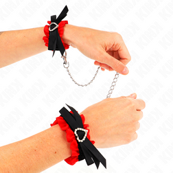 Menottes dentelle noire avec cœur rouge brodé — image 2