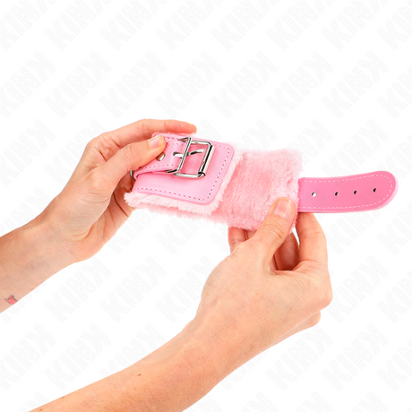 KINK APPUI POIGNETS DOUBLES DE FOURRURE ROSE AVEC CEINTURE ROSE REGLABLE 17 29 CM X 6 CM