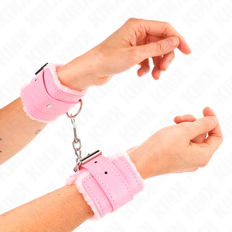 KINK APPUI POIGNETS DOUBLES DE FOURRURE ROSE AVEC CEINTURE ROSE REGLABLE 17 29 CM X 6 CM