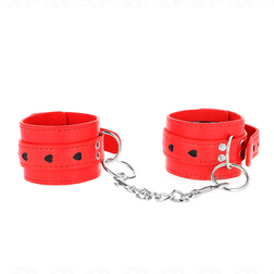 Menottes bondage rouge à cœurs noirs