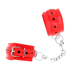 Menottes bondage rouge à cœurs noirs — vue 2