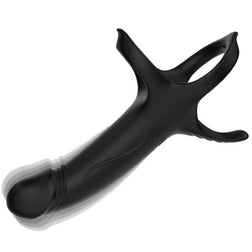 Armony black silicone vibrating dildo with two rings for strapless double penetration.