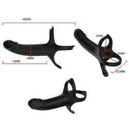 Armony black silicone vibrating dildo with two rings for strapless double penetration.