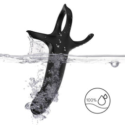 Armony black silicone vibrating dildo with two rings for strapless double penetration.